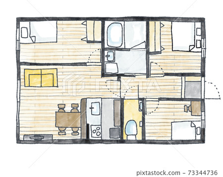 3KDK floor plan with color furniture 3KDK floor plan with color furniture 73344736