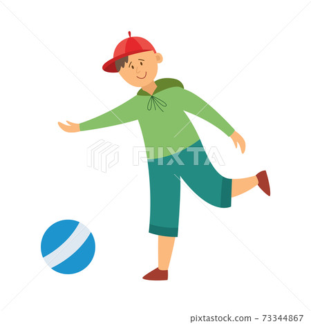 Child safety on road during playing with ball a vector isolated illustration Child safety on road during playing with ball a vector isolated illustration 73344867