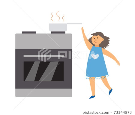 Little child in dangerous situation at home, flat vector illustration isolated. 73344873