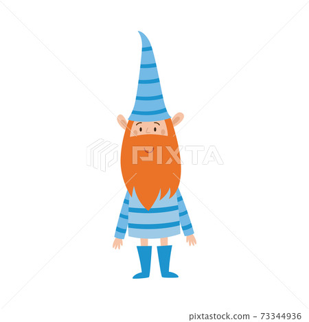 Cute holiday gnome in blue striped clothes. Happy ginger elf 73344936