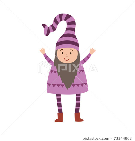 Fairy tale cute gnome a flat cartoon vector isolated illustration. 73344962