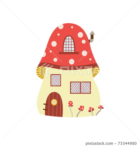 Tale house in form mushroom for gnome, dwarf or elf a vector cartoon illustration 73344980