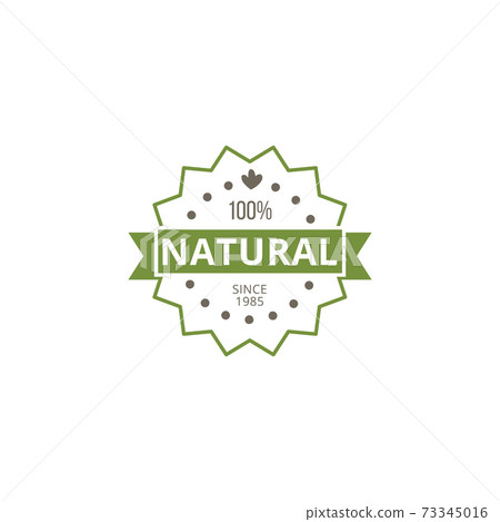 Green circle label of natural organic eco product vector illustration isolated. 73345016