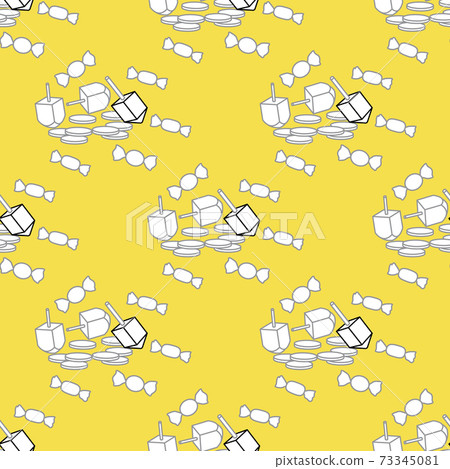 Seamless pattern with dreidel, coins, sweets. 73345081