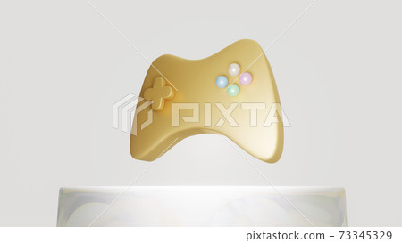 Cute minimalistic yellow game joystick on stand, computer gaming concept, 3d render Cute minimalistic yellow game joystick on stand, computer gaming concept, 3d render 73345329