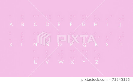 Braille dots alphabet for visually impaired. Formed out of pink spheres, 3d render Braille dots alphabet for visually impaired. Formed out of pink spheres, 3d render 73345335