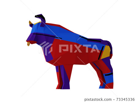 Figurine of polygonal Geometric Multicolored Bull, a symbol of the new year 2021, 3d render 73345336