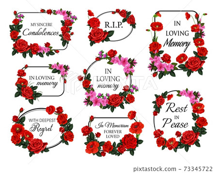 Funerary frames round, square borders with flowers Funerary frames round, square borders with flowers 73345722