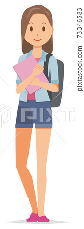 Young lady with a backpack has a file Young lady with a backpack has a file 73346583