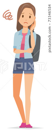 Young woman with a backpack is in trouble Young woman with a backpack is in trouble 73346584