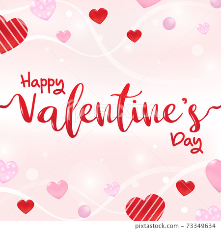 Happy valentine's day greeting card background in pink love party invitation template. Calligraphy word with hand drawn hearts shape. 73349634