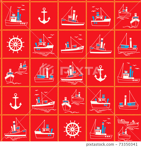 Seamless pattern of ships working in the harbor, 73350341