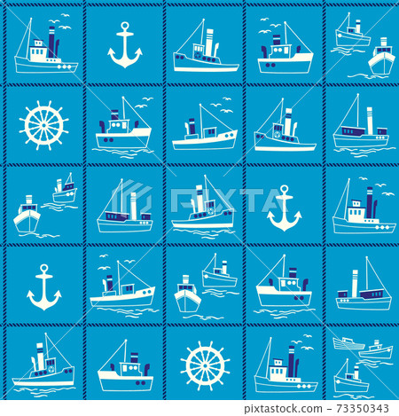 Seamless pattern of ships working in the harbor, 73350343