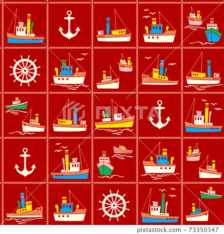 Seamless pattern of ships working in the harbor, 73350347