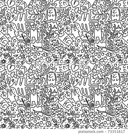 Doodle Forest seamless pattern with animals and... - Stock Illustration  [73351617] - PIXTA