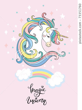 Cartoon head of unicorn vector illustration poster pink 73351760