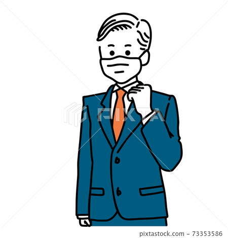 A businessman in a suit wearing a mask and doing a guts pose A businessman in a suit wearing a mask and doing a guts pose 73353586