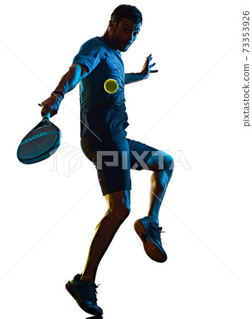 mature man Paddle Padel player shadow silhouette isolated white background 73353926