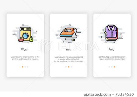 Onboarding screens design in Laundry and washer concept. Modern and simplified vector illustration, Template for mobile apps. Onboarding screens design in Laundry and washer concept. Modern and simplified vector illustration, Template for mobile apps. 73354530
