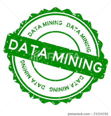 Grunge green data mining word round rubber seal stamp on white background 73354785