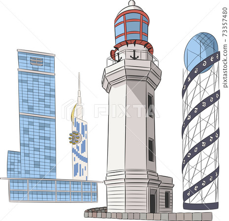 Batumi. Lighthouse, skyscrapers, alphabet. Batumi. Lighthouse, skyscrapers, alphabet. 73357480