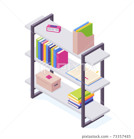 Books on shelf in isometric vector illustration. Books on shelf in isometric vector illustration. 73357485