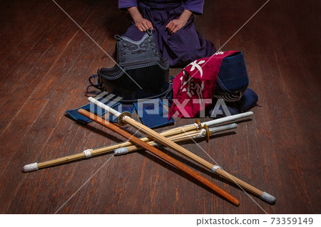 Closeup of a set of equipment kendo set of clothes kendo, clothing, helmet, protection 73359149