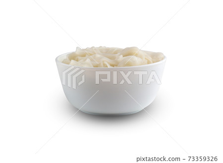 Rice noodles in a plate. Boiled rice noodles in a plate on a white background. Rice noodles in a plate. Boiled rice noodles in a plate on a white background. 73359326