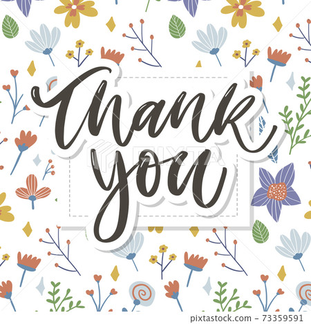 Cute Thank You Script Card Flowers Letter Text 插圖素材 圖庫