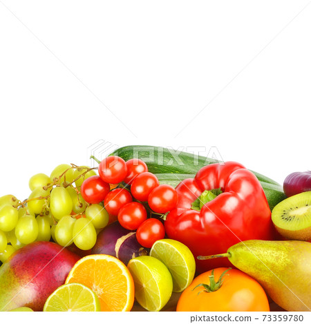 egetables and fruits isolated on a white background. Free space for text. egetables and fruits isolated on a white background. Free space for text. 73359780