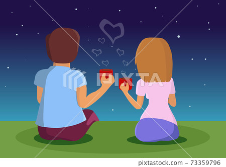 a couple in love sits and looks at the starry sky a couple in love sits and looks at the starry sky 73359796