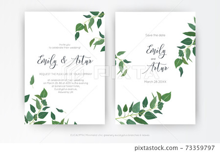 Wedding modern, minimalist style Invitation, floral invite card design 73359797