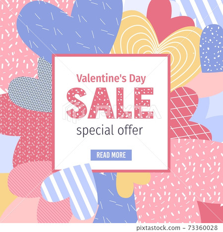 Flat cartoon Valentine Day online shopping sales ad banner,gift present,greeting card vector illustration concept 73360028