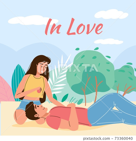 Flat cartoon characters couple,Valentine Day greeting card vector illustration concept 73360040