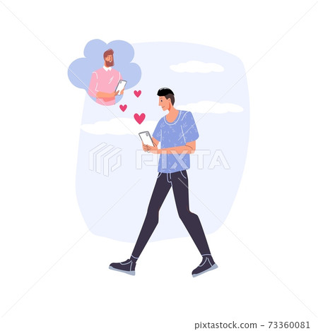 Flat cartoon homosexual characters couple in love,Valentine Day greeting card vector illustration concept 73360081