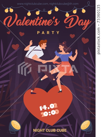 Flat cartoon characters in love,Valentine Day party flyer vector illustration 73360135