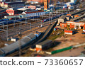 Panoramic view of the railway junction of the city with the effect of tilt-shift in Moscow 73360657