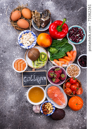 Food rich in collagen. Healthy products 73362261