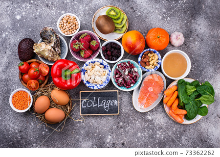 Food rich in collagen. Healthy products 73362262