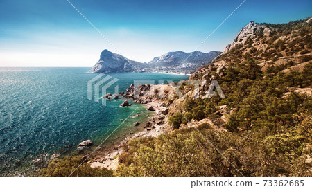 Seascape on the Crimean peninsula near the towns of Sudak and Novy Svet. 73362685