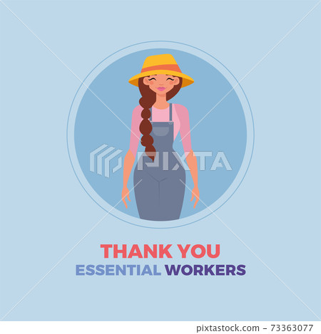 Farmer woman thanks essential workers 73363077