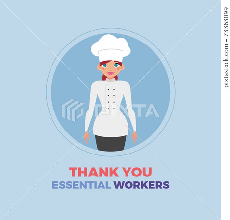 Chef woman thanks essential workers Chef woman thanks essential workers 73363099