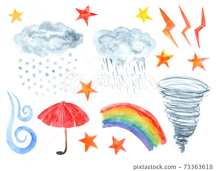 Set of cute textured watercolor weather elements 73363618