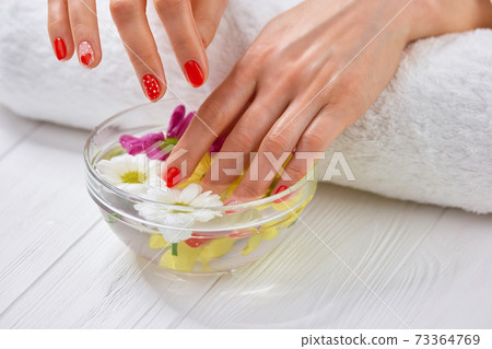 Well manicured nails in spa. 73364769