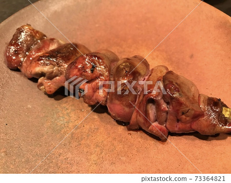 新鮮的烤雞肉槓桿。多汁的串燒過木炭。 新鮮的烤雞肉槓桿。多汁的串燒過木炭。 73364821