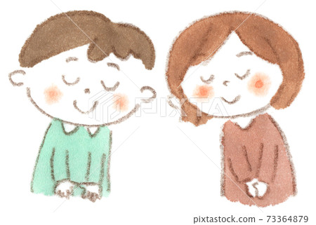 一對水彩插圖打個招呼（例如年初，商店開張，報告等消息） 73364879