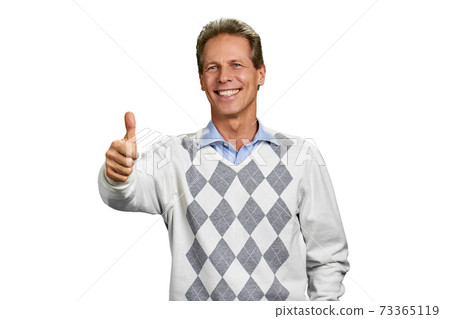 Portrait of man with thumb up sign. Portrait of man with thumb up sign. 73365119