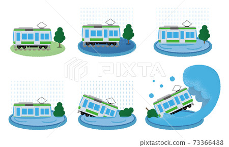 Vector illustration set of trains damaged by heavy rain Vector illustration set of trains damaged by heavy rain 73366488