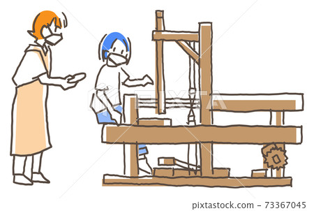 Experience illustration of Amami Oshima Tsumugi: Weaving woman and teaching woman with mask Experience illustration of Amami Oshima Tsumugi: Weaving woman and teaching woman with mask 73367045