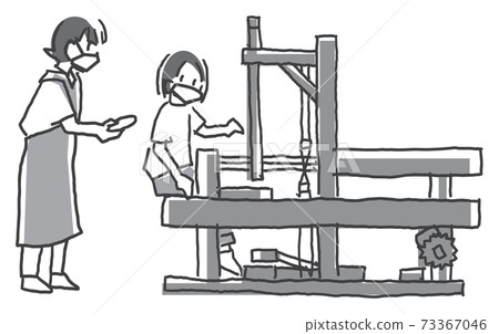 Experience illustration of Amami Oshima Tsumugi: Weaving woman and teaching woman with mask Experience illustration of Amami Oshima Tsumugi: Weaving woman and teaching woman with mask 73367046